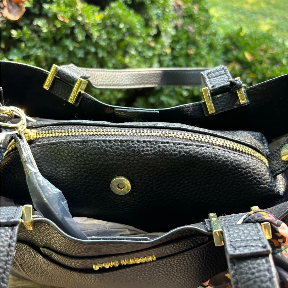 Steve Madden Black Satchel/Crossbody/Shoulder Bag with Floral Accent NWT - Picture 5 of 8